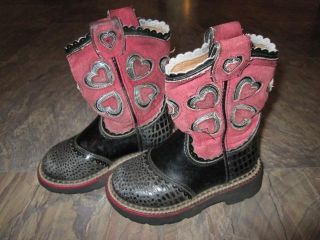 Ariat Toddler Girls Cowgirl Western Leather Boots w Heart Pattern Size 8