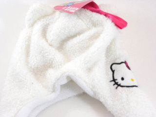 Hello Kitty White Pink Fluffy Fleece Beanie Trapper Winter Hat Toddler Girl Size