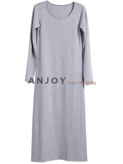 New Women Plain Round Neck Long Sleeve Long Casual Maxi Dress Full Length Dress