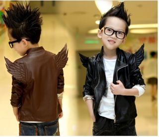 Hot Trendy Baby Toddler Boys Girls Faux Leather Back Angel Wing Coat Kids Jacket