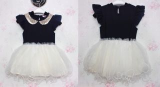 Kids Toddler Sequin Lapel Collar Princess Tutu Skirt Girls Pageant Dress 6 7Year