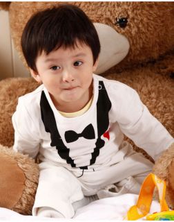 Boy Baby Kid Suit Tuxedo Set Romper Pants Bowtie Outfit Jumpsuit 0 24M Clothes