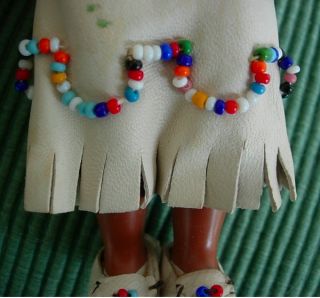 Vintage 1950s Native American Doll w Baby Papoose Leather Bead Clothing