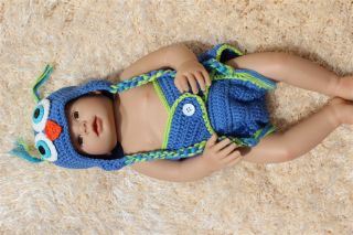 New Cute Cotton Handmade Green Blue Newborn Baby Knit Owl Hat Nappy Photo Prop