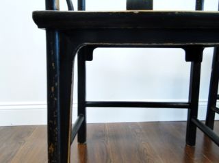 Antique Qing Pair Carved Chinese Hardwood Black Painted Arm Chairs