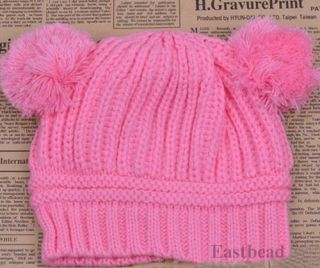 Lovely Fashion Baby Dual Ball Girls Boys Knit Sweater Cap Winter Hat 4 Colors