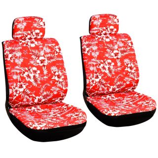 19pc Set Red Hawaii Floral Black Car Seat Covers Wheel Belt Pads Head Floor Mats