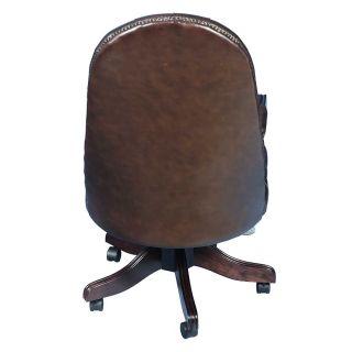 English Brown Leather Swivel Adjustable Office Desk Chair on Casters Rollers