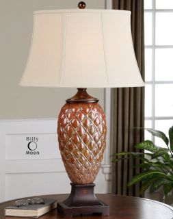 Mottled Rust Brown Ceramic w Oil Rubbed Bronze Table Lamp
