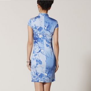 Blue Brown Chinese Women's Silk Mini Dress Cheongsam Size s M L XL XXL