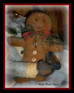 Primitive Large Full Body Christmas Snowman Doll with Crow and Gingerbread Man