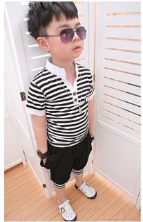 Classic Toddler Boys "V"Collar Black White Striped Harem Pant Kids Set Suits
