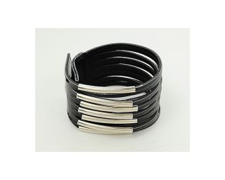 Women Ladies Girl Fashion New Black Leather Bracelet Wristband Cuff Bangle