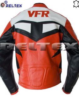 VFR Biker Red White Black Fully Armored Real Leather Motorcycle motorbike Jacket
