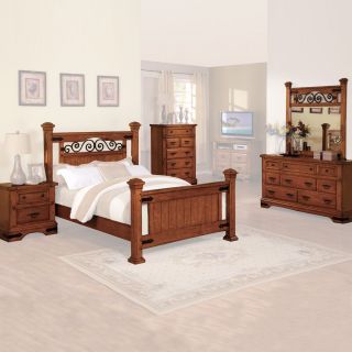 American Oak Black Espresso Finish Queen King 4 PC Set Bedroom Country Styled