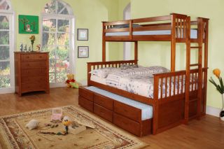 Oak or Espresso Kids Twin Twin or Twin Full Trundle Bunk Bed Storage Drawer