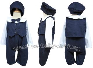 0 12M Infant Newborn Baby Tuxedo Suit Formal Set include Romper Vest Hat