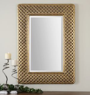 Criss Cross Gold Leaf Beveled Wall Mirror Large 42" Rectangular