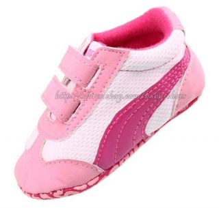 Baby Girl Soft Sole Shoes Toddler Pink White Sneaker Size Newborn to 18 Months