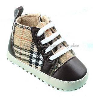 Baby Boy Plaid Soft Sole Crib Shoes Lace Up Walking Sneaker Size 1 2 3