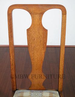 Antique English Solid Oak Queen Anne Dining Chairs Set 6 c1950 P06B