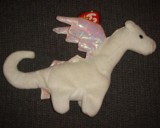 Retired Ty Beanie Babies "Magic" Unicorn Flying Dragon White Vintage