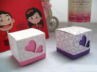 50 Pair Double Heart Wedding Party Favors Candy Gifts Boxes with Ribbon New