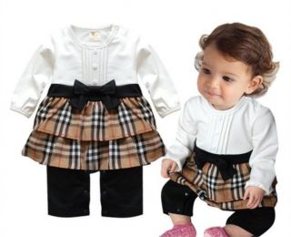 Infant Girl Baby Toddler Plaids Romper Bowknot Dress Jumpsuit Outfit Clothes Top