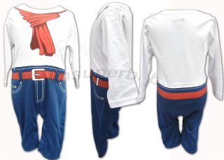 0 24M Cool Baby Boy Fake Print Cowboy Jeans Romper Outfit Bodysuit Clothes