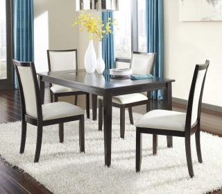 Dark Brown Contemporary Rectangular Table Ivory Side Chair Set 5pc Dining Modern