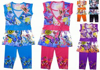 Girls Butterfly Floral Dress Top Leggings Set 2 10 yrs New