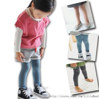 New Girls Toddler Casual Solid Dot Slim Skinny Leggings Kids Pants Size 3 8 Year
