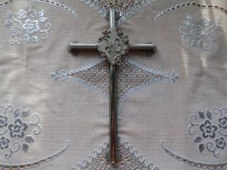 Vtg Camco Silver Metal Catholic Wall Cross 40th Anniversary Red Rhinestones