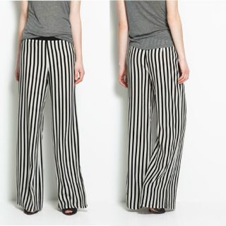 Stylish Europe Womens Stripe Dockers Wide Leg Loose Pants Long Gaucho Trousers