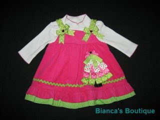 New "Ribbon Christmas Tree" Pink Dress Girls 9M Winter Clothes Holiday Baby