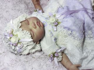 Beautiful English Lavender Lace Reborn Baby Gown Dress Hat