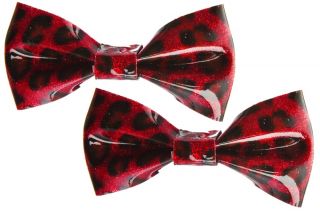 Sourpuss Leopard Glitter Rockabilly Pinup Vintage Hair Bows Red