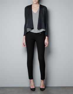 New Womens European Fashion Faux Leather Splicing Cotton Cardigan Jacket B644