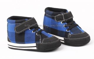 Blue Black Plaid Baby Boy Walking Shoes Baseball Boot Size 3 6 6 12 12 18 Mos