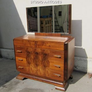 Art Deco Dresser Vintage Italian Carlo Puccini Burl Walnut Bakelite Pulls Mirror