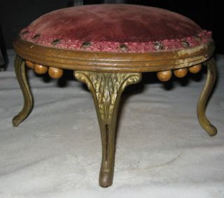 Antique Victorian Primitive Cast Iron Lady Wood Chair Foot Art Stool Bench Tool