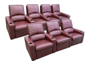 Eros Home Theater Seating 7 Burgundy Seats Push Back Recliner Chairs
