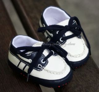 Navy White Toddler Baby Boy Boat Soft Sole Crib Shoes Newborn to 12 Months