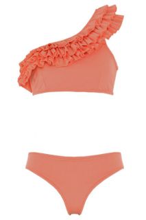 Ladies Teens One Shoulder Coral Frill Frilly Ruffle Bikini Swimsuit Swimwear New