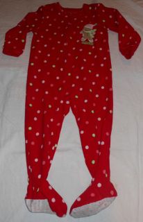 Carter's Girls Red Polka Dot Gingerbread Man Santa Footed Pajamas PJs Size 2T