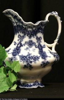 Flow Blue 1880 Antique Princess Water Pitcher by Wood Co of England