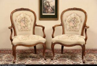 Pair of French Style Tapestry Vintage Armchairs
