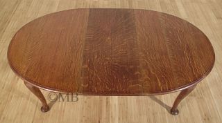 Antique English Solid Oak Queen Anne 6ft Oval Dining Table w Crank c1940 P95