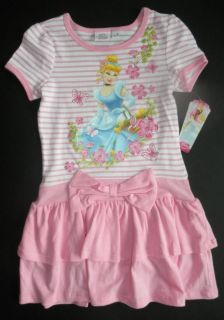 Disney Girls Rapunzel Aurora or Cinderella Short Sleeve Dress 2T 4