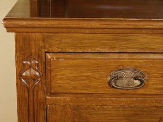 Antique English Oak Art Noveau Mirrorback Buffet Sideboard Server c1905 E47